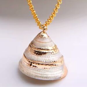 “Trochus” Troca Cone Snail Gold Dipped Pearlescent Spiral Shell Mermaid Necklace